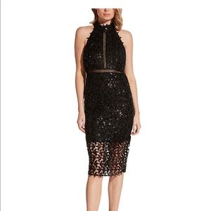 Bardot Sequin Gemma Black Lace Halter Sheath Dress